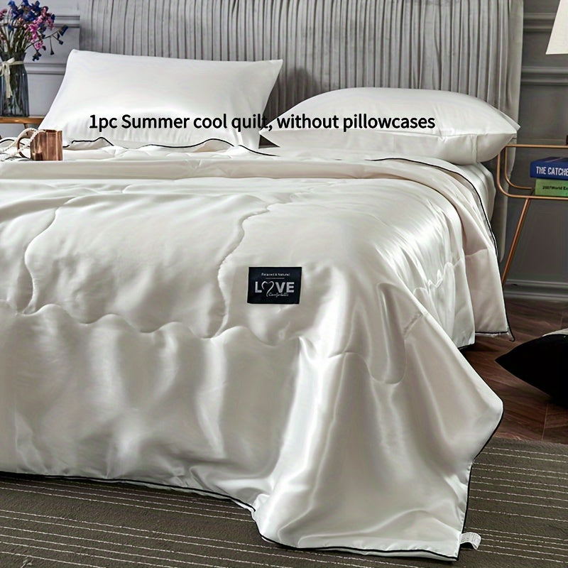 1pc Ultra-Soft Cooling Satin Quilt - Light Gray, Breathable & Smooth Summer Bedding for Home, Dorm, or Hotel Use, Machine Washable, Pillowcase Not Included, Contemporary Style, Dorm Room Essentials | Modern Bedroom Decor | Satin Weave Quilt