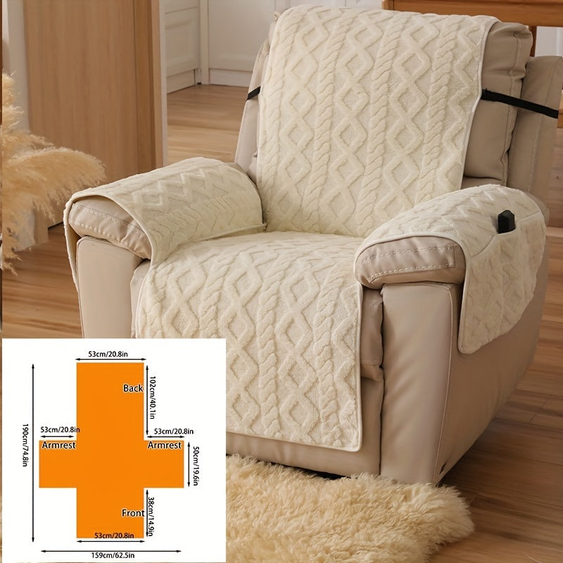 1pc of Shu Velveteen Non-Slip Recliner Cover, Soft Plush Single Chair Sofa Cover, Armrested Single Chair Protective Cover, Pet Scratch-Resistant Sofa Cover, Recliner Protection Cover, Ideal for Bedroom, Office, Living Room, Home Decor