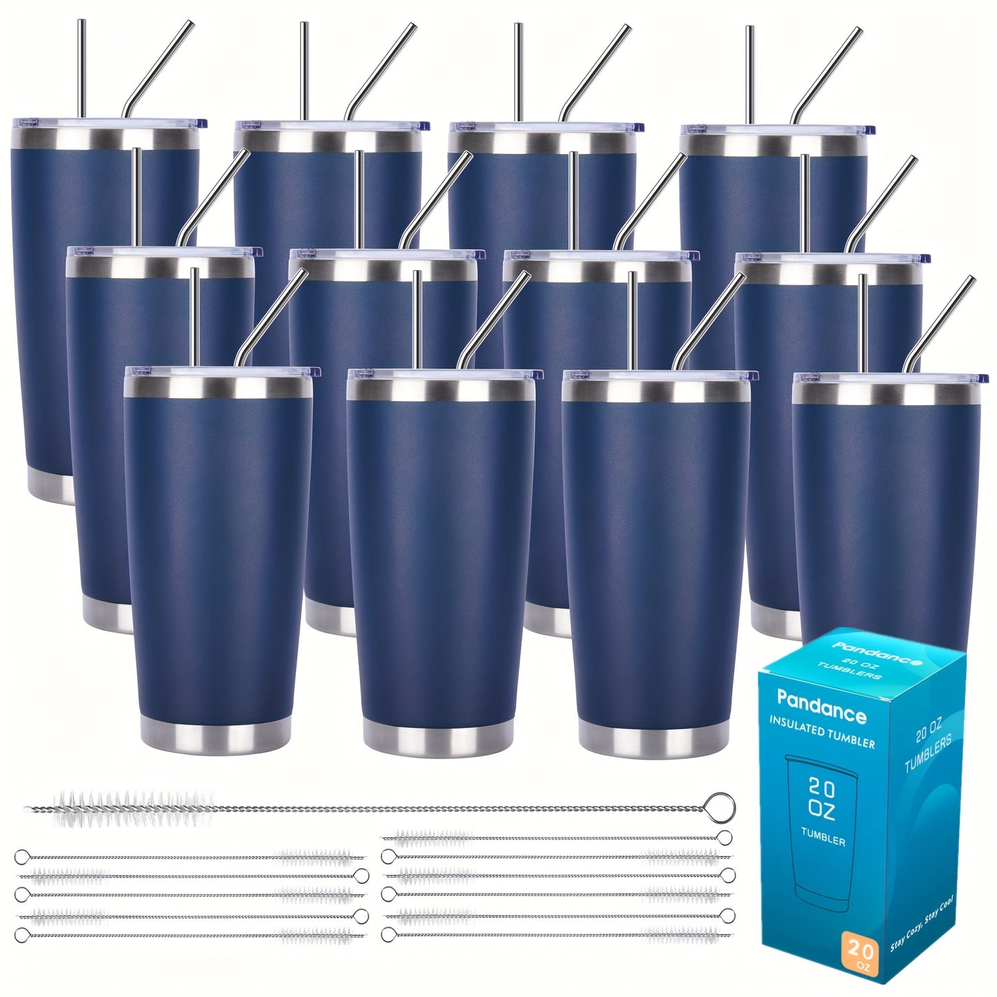 8/12/24pcs 20Oz 304 Stainless Steel Insulated Tumblers with Lid And Straw Bulk, Double Wall Vacuum Water Cups for Hot & Iced Coffee Drinks Travel Mug