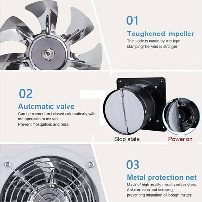 Exhaust Fan 8 Inch Wall Mount Ventilation Fan – 40W Pure Copper Motor, Backdraft Damper, Metal Fume Extractor with Switch for Kitchen, Bathroom, Garage, Shop & Smoking Room