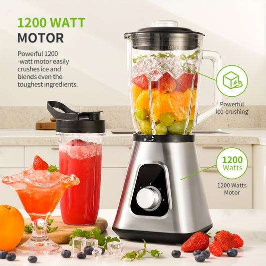 Blender 1200W Smoothie Maker & Milkshake Machine | 52oz Countertop + 22oz Personal Blender Set | 3 Speed Settings | Frozen Fruit Beverages Sauces | High Capacity Kitchen Blender Silver