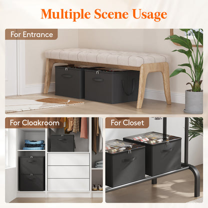 Large Shoe Box Storage Containers with Clear Cover and Reinforced Handles, Open Storage Bins,Shoe Storage Organizer for Closet, Fits 12-16 Pairs, Foldable Storage Bins Fit for Boots Heels Sneakers, 1/2/3 Pack