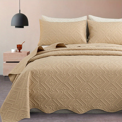 3pcs/Set Striped Rhombus Pattern Solid Color Bedspread Set (1 X Bedspread And 2 X Pillowcases Without Filler), Soft Breathable And Comfortable Bedding for Bedroom Dorm Room