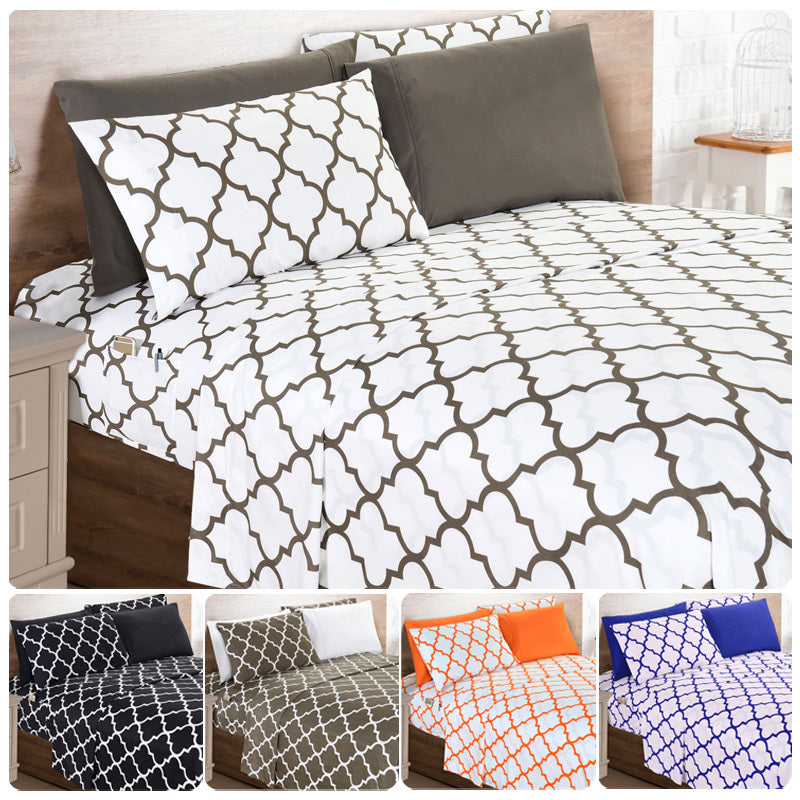Elegant Comfort Luxury 4/6pcs Geometric Trellis Sheet Set 16 inch deep pockets - Ultra Soft Machine Washable Luxury 6-Piece Bed Sheet Set - Fade and Wrinkle Resistant Premium Hotel Quality Twin/Full/Queen/King Bedding Set- 6PC Sheets For Daily Use, Dorms,