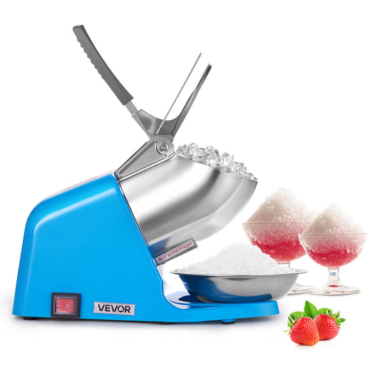 VEVOR Commercial Ice Crusher 286LBS/H Electric Snow Cone Maker Shaved Ice Blue/sliver