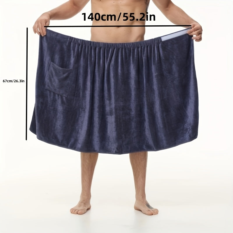 1pc of Men's Wearable Solid Color Bath Towel and Bathrobe, Soft Absorbent Toiletries
