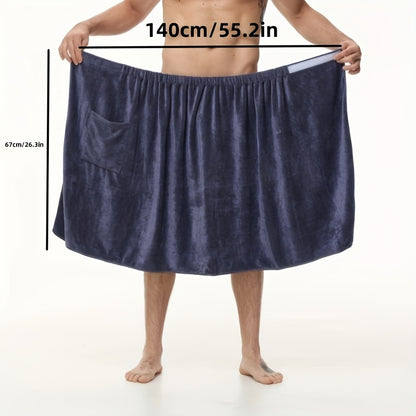 1pc of Men's Wearable Solid Color Bath Towel and Bathrobe, Soft Absorbent Toiletries