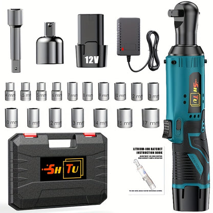 Wireless Electric Ratchet Wrench Set, Brushless Electric Ratchet Wrench, 12V Wireless Ratchet Kit, Car Repair Screw And Nut Removal, Angle Charging Wrench, With Battery And Quick Charger, Suitable For Home And Car Repair, Is A Holiday Gift For Men.