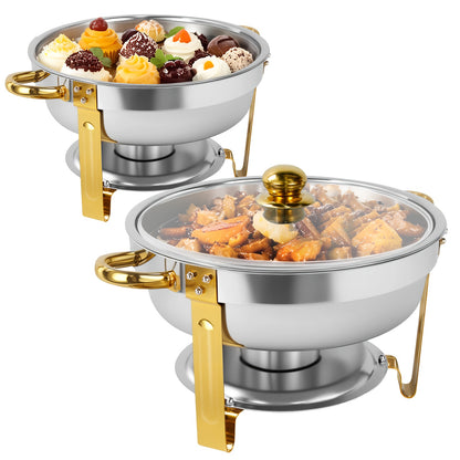 4 Pack Chafing Dish Buffet Set, Round Golden Chafers And Buffet Warmers Sets, 6Qt Stainless Steel Chafing Dishes for Buffet with Lid, Food Warming Tray for Party, Dinners And Catering, Solely for Cooking (solely for cooking)