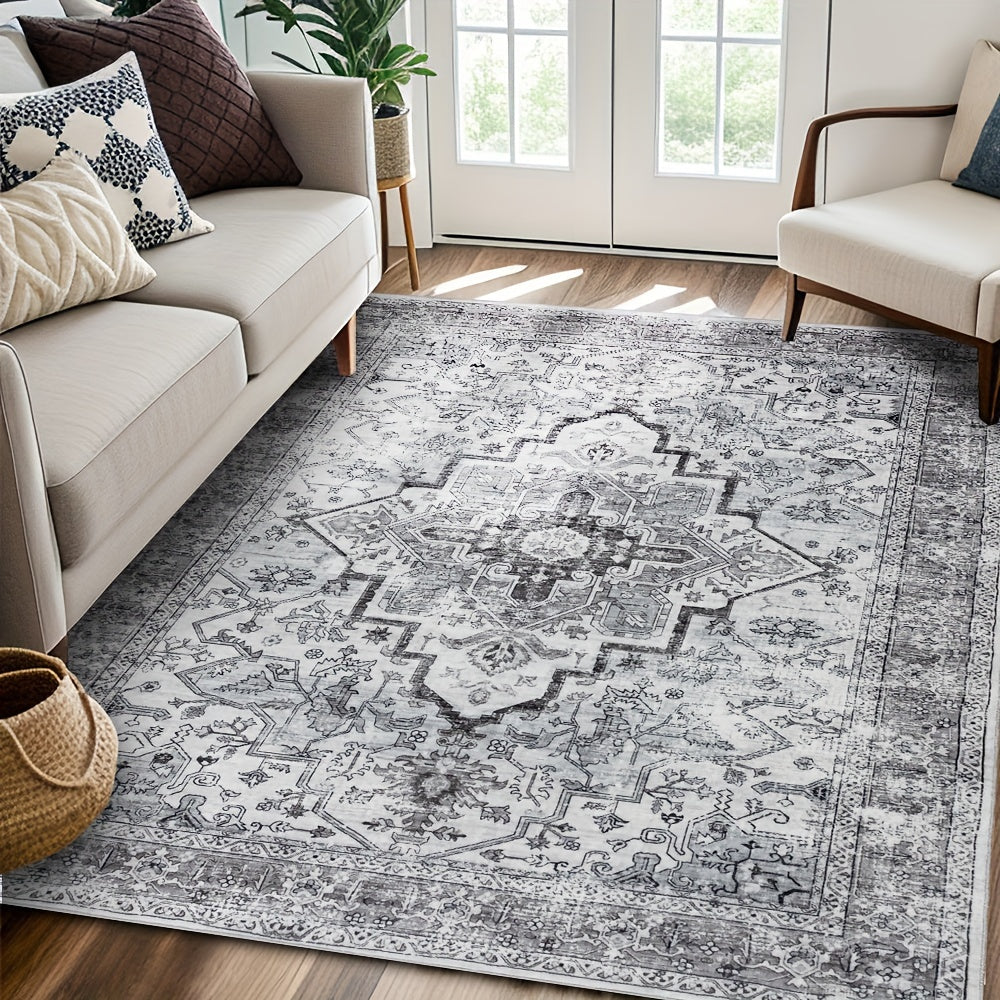 Bohemian Beige Washable Rugs, Ultra-Soft Area Rugs, Non-Slip Retro Rugs Foldable, Living Room And Bedroom Rugs