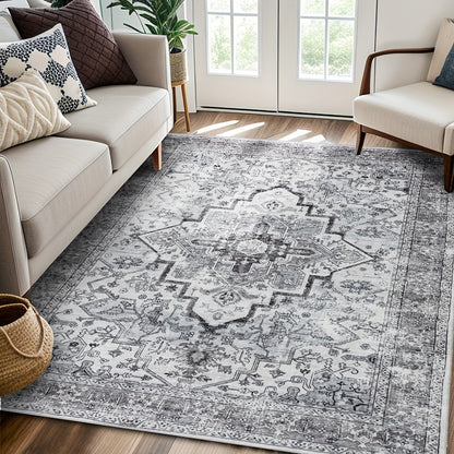 Bohemian Beige Washable Rugs, Ultra-Soft Area Rugs, Non-Slip Retro Rugs Foldable, Living Room And Bedroom Rugs