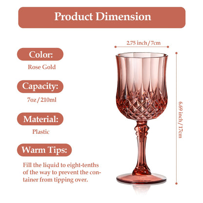 48pcs Pack 7oz Shatterproof Vintage Champagne & Wine Glasses - Unbreakable Plastic Goblets Suitable for Parties, Weddings, Outdoor Events - Crystal Finish Reusable Wine Cups, Elegant Party Wine Glasses (No Break)