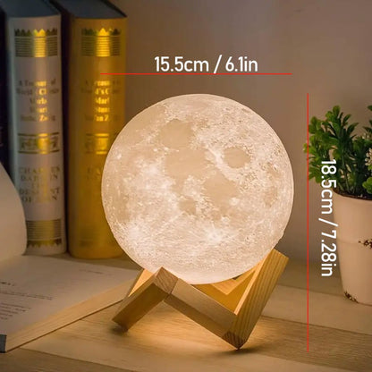 Moon Lamp 16-Color RGBW LED Night Light - 3D Printed 6.1" Realistic Moon with Remote Control & Wooden Stand, USB Powered Bedside Lamp for Bedroom Decor, Birthday Gift for Women, Moms & Friends