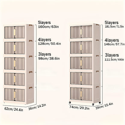 29.2In Folding Storage Cabinet, 3/4/5-Tier Extra Large Plastic Storage Bins with Lids, Foldable Stackable Storage Organizer with Wheels for Home, Office, Kitchen, Bathroom And Garage