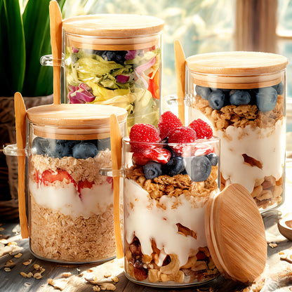 4/8pcs Local Warehouse 16oz Overnight Oats Glass Jar with Lid, Oatmeal Cup with Spoon, Meal Prep Large Capacity Breakfast Oatmeal Glass Jar Glass Meal Prep Container, Condiment Jar Glass Jar for Storing Oats And Yogurt Perfect Christmas Gift