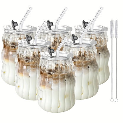 4pcs/6pcs Grinkwell Cloud Design Borosilicate Glass Coffee Cups with Straws, U-Shaped Insulated Tea Cups for Cold Drinks, Bpa-Free, Hand Wash solely, Perfect for Labor Day And Thanksgiving Gifts