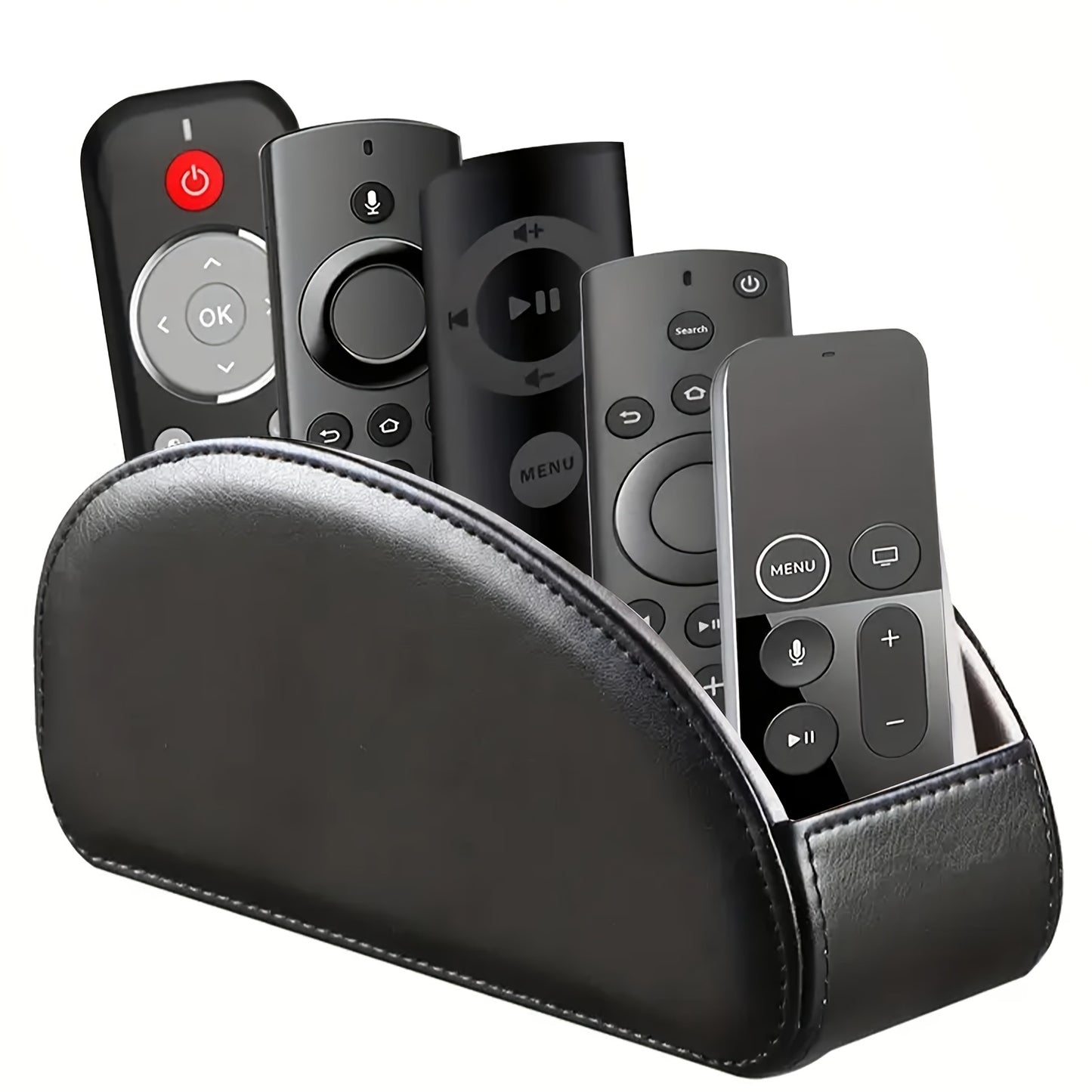 Remote Control Holder with 5 Compartments, Faux Leather Multifunctional Desktop Storage Box/Remote Organizer Caddy/Pen Case/Home Storage Container for Remote Controls, Pens, Eyeglasses, Makeup Brushes, Office Stationery, etc. Home Decor and Accessories, S