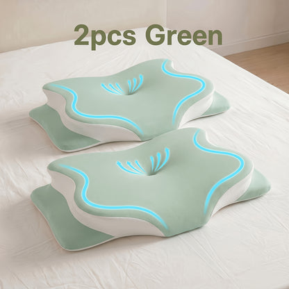 Cervical Neck Pillow for Sleeping – Butterfly-Shaped Ergonomic Memory Foam Pillow, Contour Support for Back & Side Sleepers, Slow Rebound Pressure Relief, Machine-Washable Pillowcase, Multiple Colors & 2-Pack Options