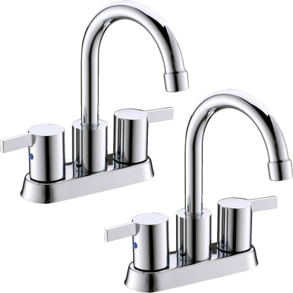 Bathroom Faucet 4-Inch 2-Handle Centerset – 360° Swivel Spout, Pop-Up Drain & Supply Lines Included, 2-3 Hole Vanity Sink Faucet for RV & Home, Brushed Gold, Matte Black, Nickel & Chrome