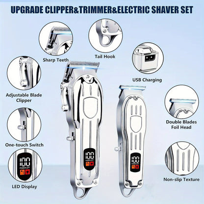T-Blade Trimmer Set 2 or 3 Piece - USB Rechargeable Hair Clipper Beard Trimmer & Sideburns Shaver, Odorless Portable Barber Kit with Limiting Comb & Cutting Brush for Home Use, Gift for Men