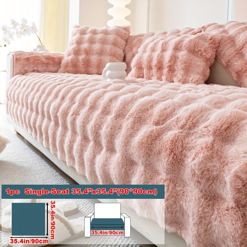 1pc Faux Rabbit Plush Sofa Cover, Winter Warm Thickened Plush Soft Sofa Cover, Pet Favorite, Dog Friendly Sofa Cover, Cushion Protection Cover, Anti Slip Sofa Furniture Protection Cover, Bedroom, Office, And Living Room Decoration Local Warehouse