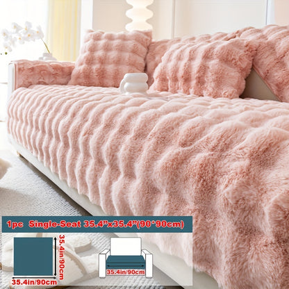 1pc Faux Rabbit Plush Sofa Cover, Winter Warm Thickened Plush Soft Sofa Cover, Pet Favorite, Dog Friendly Sofa Cover, Cushion Protection Cover, Anti Slip Sofa Furniture Protection Cover, Bedroom, Office, And Living Room Decoration Local Warehouse