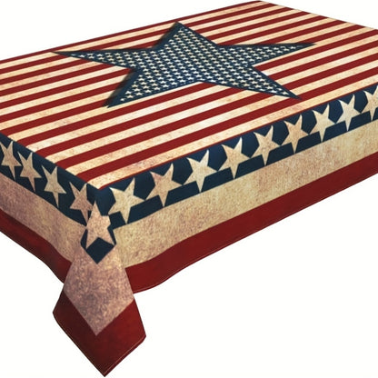 1 Vintage Country Style American Flag Memorial Day Party Rectangular Tablecloth, Suitable For Home, Dining Room, And Kitchen, 51x51/51x70/56x83/56x103 Inches. Father'S Day Gift, Graduation Gift.