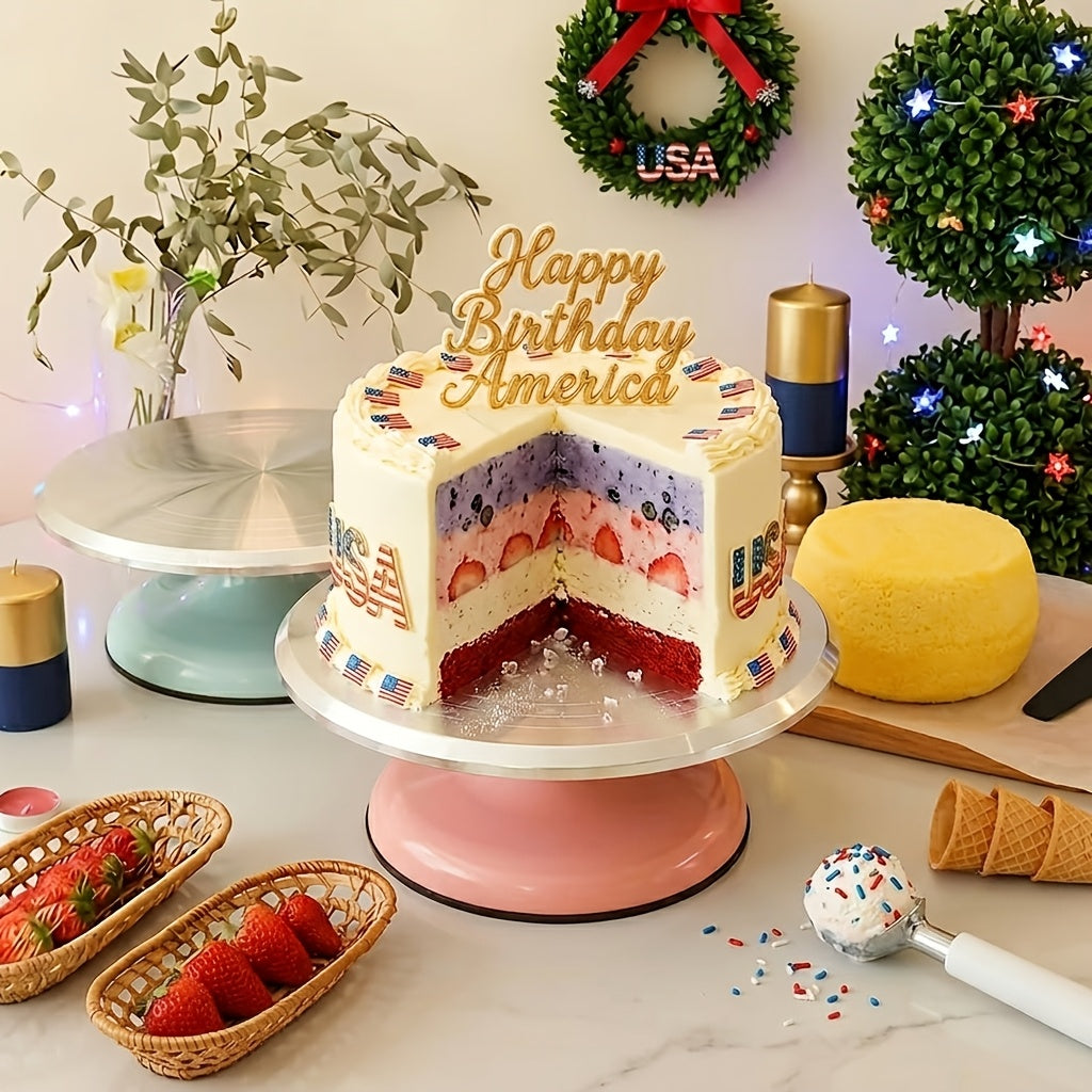 10 Inch Aluminum Cake Turntable Stand - 360° Smooth Rotation - Base Giratoria Para Pastel Pro - Includes Free Frosting Spatula - Heavy Duty Baking Supplies. Perfect for Cakes, New Year Themed Desserts, Holiday Treats, Birthday, Wedding Bakes