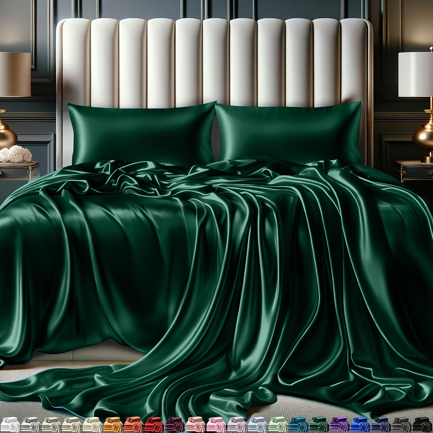 Satin Sheets Set 4pcs - Luxury Black Bedding with Smooth And Soft Microfiber And 15Inch Deep Pocket - Good for Hair And Skin And Child- Double Stitching, Wrinkle Free
