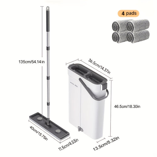 Spin Mop and Bucket Set with Wringer 360° Flat Mop Washable Microfiber Pads Long Handle for Hardwood Tile Laminate Floors Walls Windows Home Kitchen Bathroom