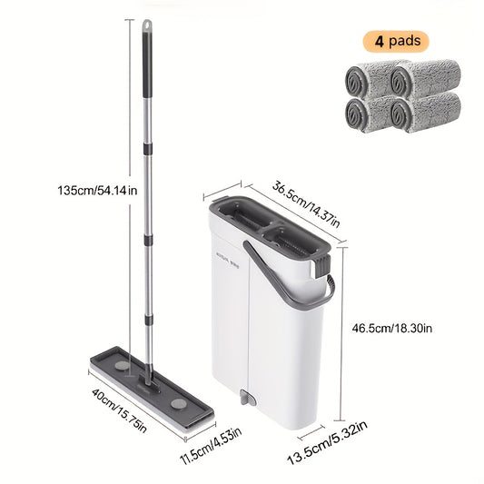 Spin Mop and Bucket Set with Wringer 360° Flat Mop Washable Microfiber Pads Long Handle for Hardwood Tile Laminate Floors Walls Windows Home Kitchen Bathroom