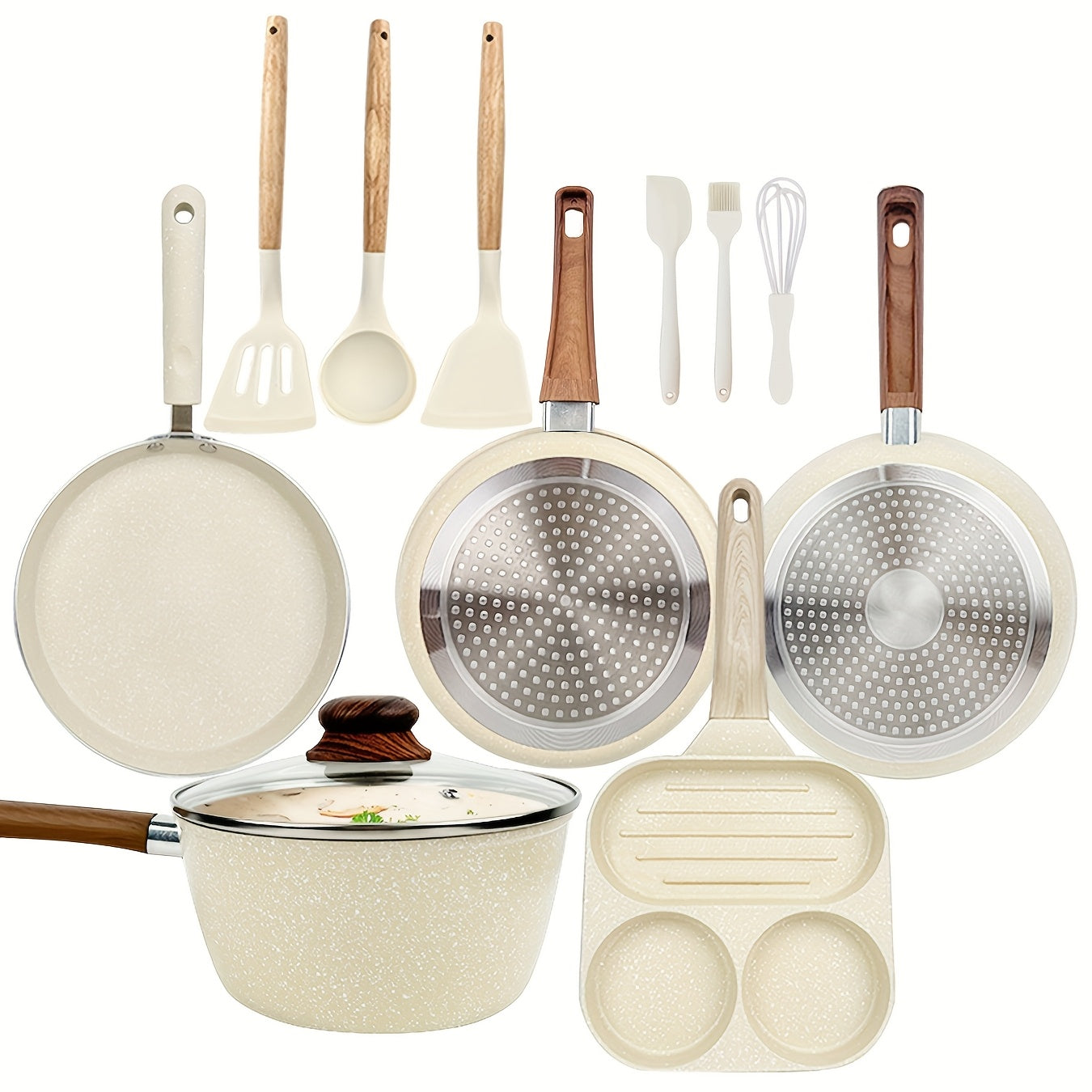 15/12/7pcs POTS And Pans Set, Non-stick Cookware Set, Induction Cookware Non-stick Cooking Set, Including Frying Pan, Pan, Steamer, Silicone Spatula And Tongs, Gifts for Friends Wedding