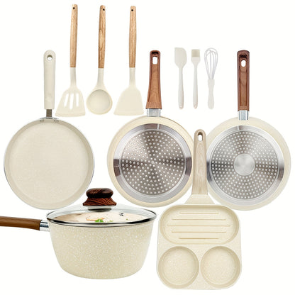 15/12/7pcs POTS And Pans Set, Non-stick Cookware Set, Induction Cookware Non-stick Cooking Set, Including Frying Pan, Pan, Steamer, Silicone Spatula And Tongs, Gifts for Friends Wedding