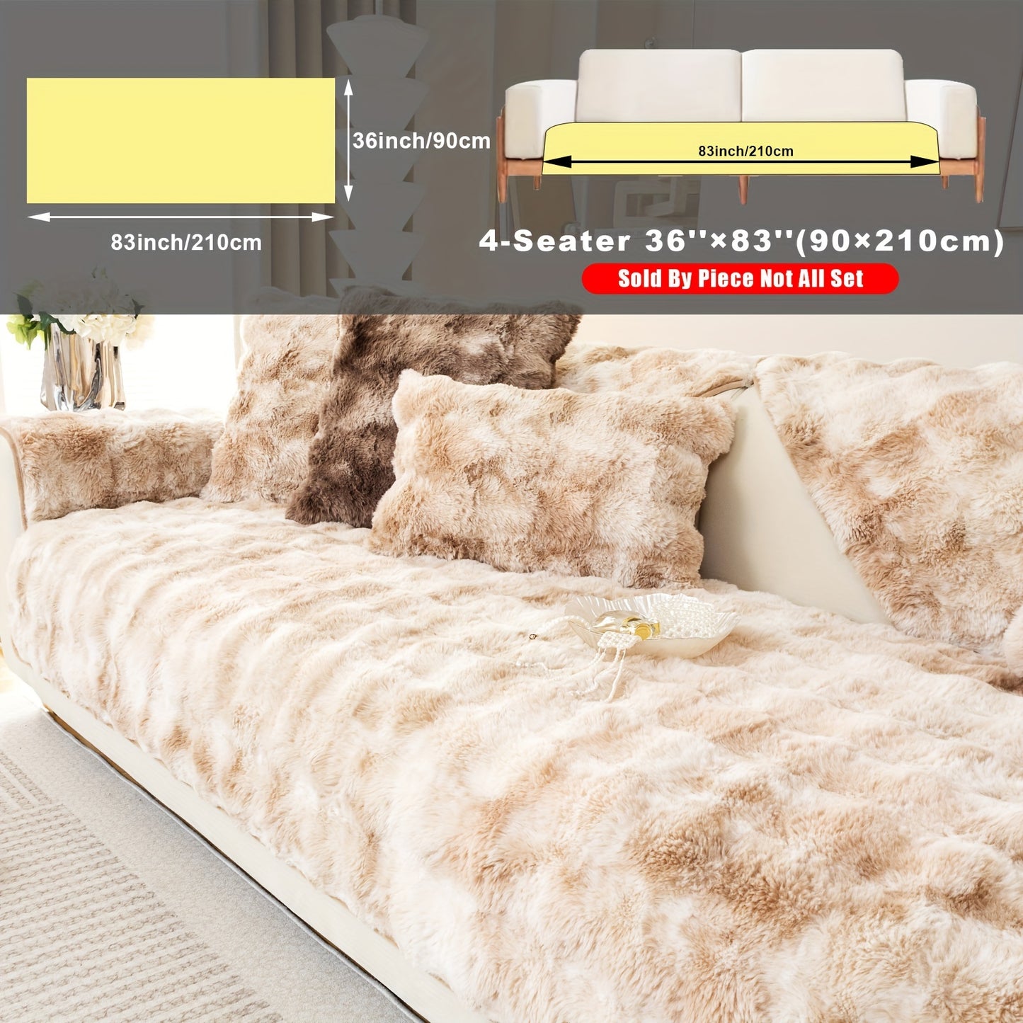 Faux Sofa Cover, Modern Gradual Change Lamb, Thick Fluff, Pet Friendly, Polyester Fiber, Machine Washable, No Printing, Dye Printing, 450-500g Fabric, Suitable for Single, Double, Triple and Combination Sofas