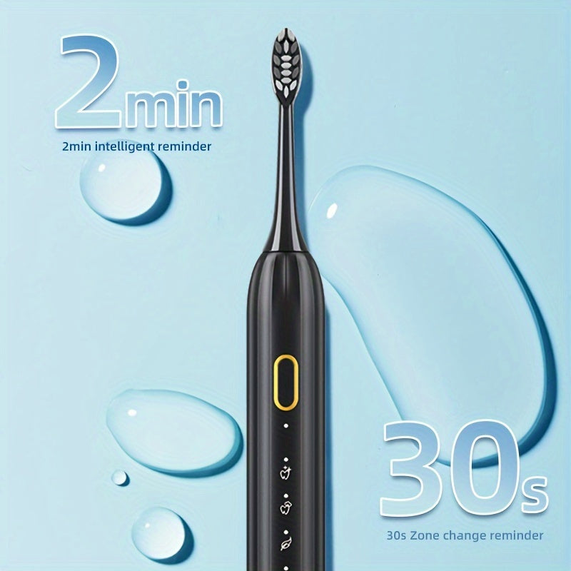 IPX8 Sonic Electric Toothbrush, USB Direct Charging, Couple Style with Replaceable Heads, Metal Shaft, for Adults (Men & Women), Rechargeable, Intelligent Timer, Includes 5 Replacement Brush Heads