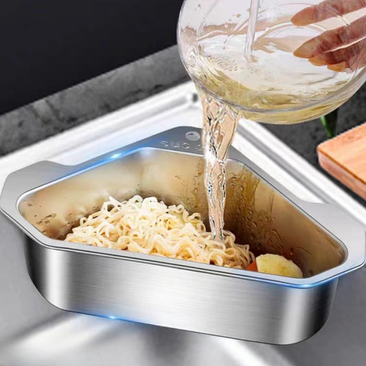 Kitchen Drain Strainer Basket 304 Stainless Steel Triangular Corner Sink Filter – Food Scrap & Leftover Catcher for Kitchen Sink & Wash Basin, Rust-Proof Easy Clean Drain Basket Silver