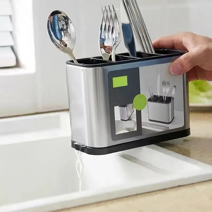 4-Layer Heavy-Duty Stainless Steel Dish Storage Box, with Separate Compartments, Suitable for Storage on Countertops Or in Cabinets, Suitable for Forks, Knives, Spoons, Chopsticks. A Modern Kitchen Utensil Storage Rack, And Durable.