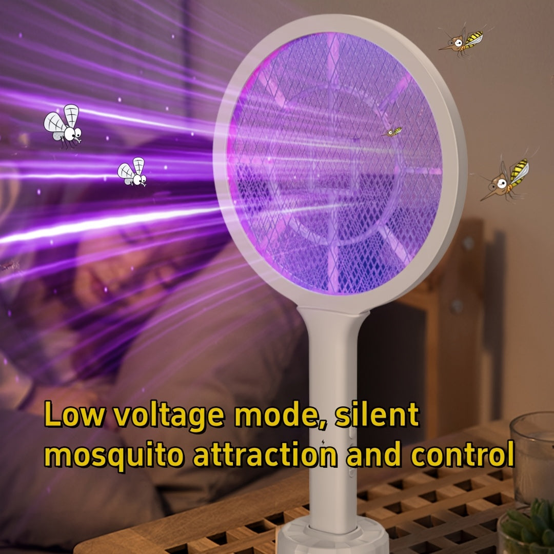 Handheld High-efficiency Electric Mosquito Swatter | Lightweight and Efficient, Large Battery Capacity USB Charging Insect Killer with Base Mosquito Lure LED Night Light, Dual Mode, Suitable for Home and Office Use