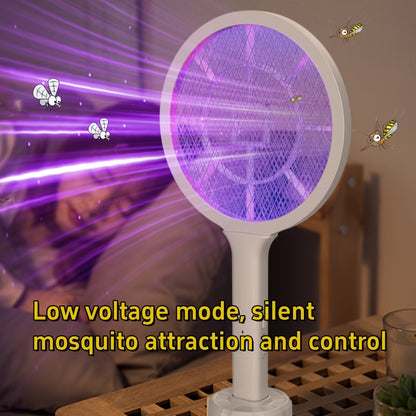 Handheld High-efficiency Electric Mosquito Swatter | Lightweight and Efficient, Large Battery Capacity USB Charging Insect Killer with Base Mosquito Lure LED Night Light, Dual Mode, Suitable for Home and Office Use