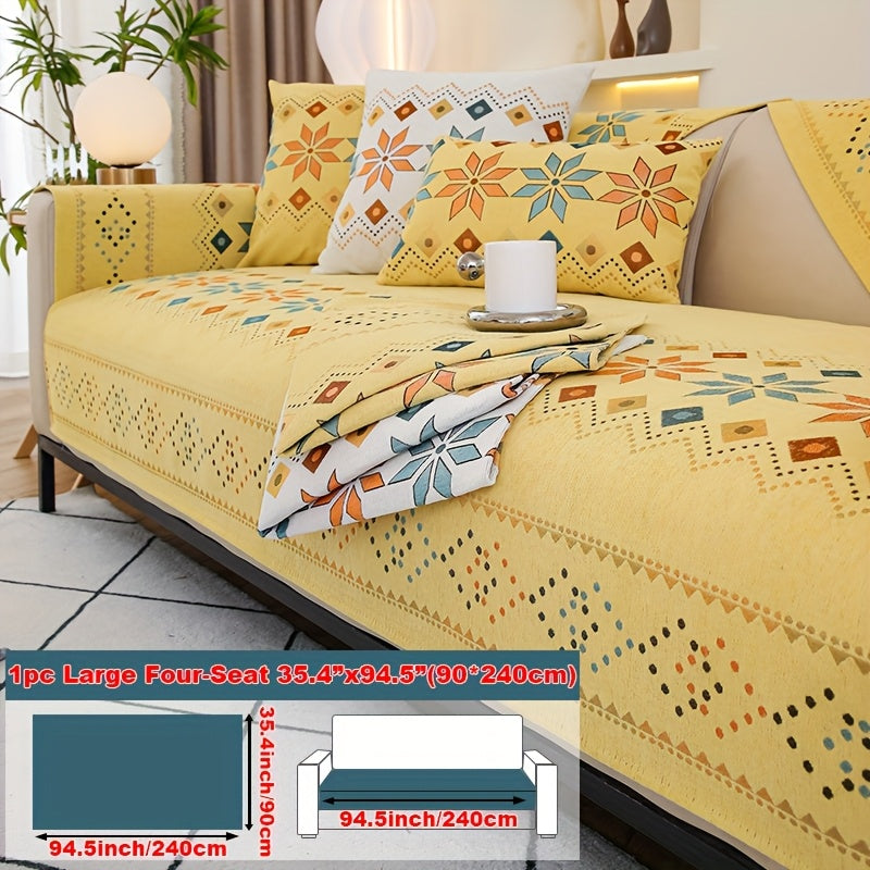 1pc of Bohemian-Style Sofa Mat Suitable for Any Season, Featuring a Easy And Modern Design, Pet-Friendly Materials, And Resistance to Slipping And Scratching, Serving As a Protective Cover for Home Decor