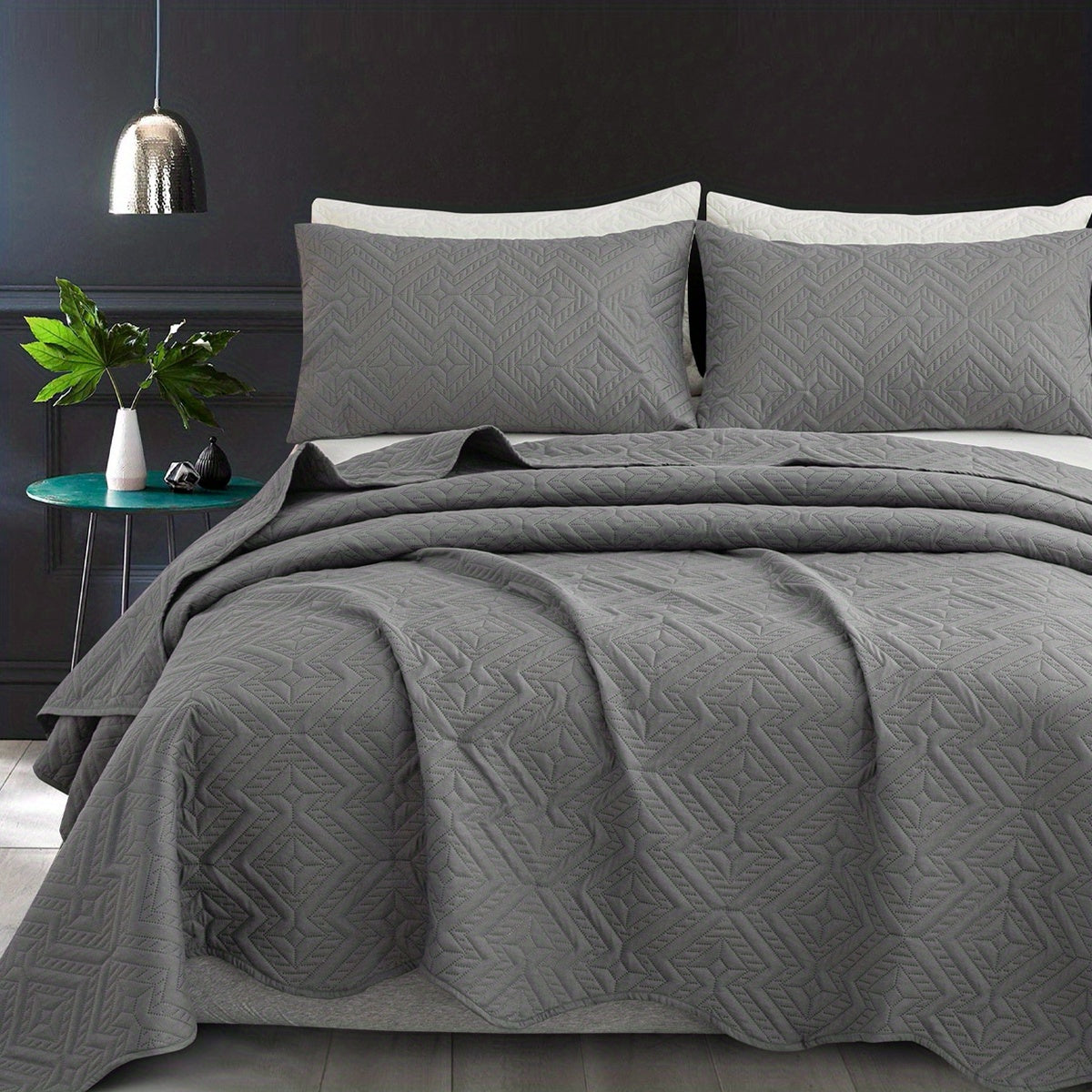 3pcs/Set Striped Rhombus Pattern Solid Color Bedspread Set (1 X Bedspread And 2 X Pillowcases Without Filler), Soft Breathable And Comfortable Bedding for Bedroom Dorm Room