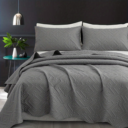 3pcs/Set Striped Rhombus Pattern Solid Color Bedspread Set (1 X Bedspread And 2 X Pillowcases Without Filler), Soft Breathable And Comfortable Bedding for Bedroom Dorm Room
