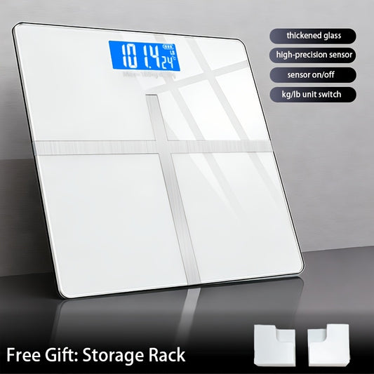 Digital Bathroom Scale with LCD Temperature Display – 396 lb High-Precision Weight Scale, KG/Pounds Switchable, Wide Non-Slip Platform, Available with HD LED Upgrade, Waist Strap & Storage Rack