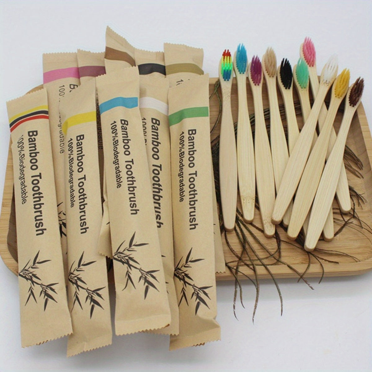 [20pcs Bamboo Toothbrushes] 20pcs Bamboo Toothbrushes | Soft Bristles for Sensitive Teeth & Gums, Individually Wrapped, Wood Handle, Daily Deep Cleaning Oral Care, Home & Travel Accessories, Hiking