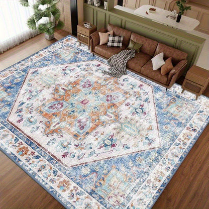 Vintage Persian Area Rug Machine Washable Non-Slip Non-Shedding Floral Indoor Carpet for Living Room Bedroom in Multiple Colors and Sizes