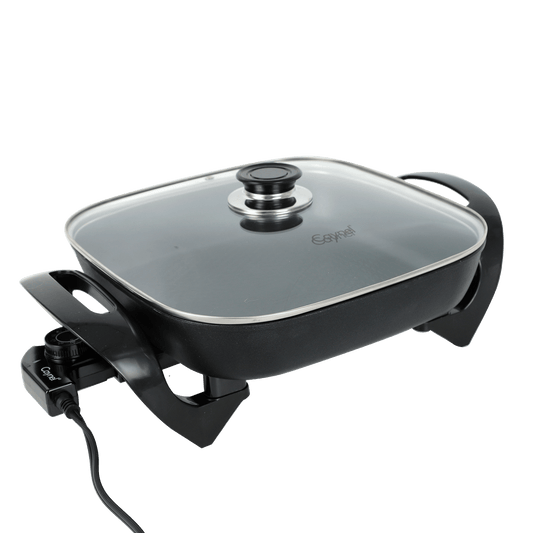Electric Skillet 12x12 Inch Nonstick Ceramic with Glass Lid 1400W Adjustable Temperature up to 420°F – Aluminum Body Electric Frying Pan for Fry Bake Steam Simmer, Black & Copper