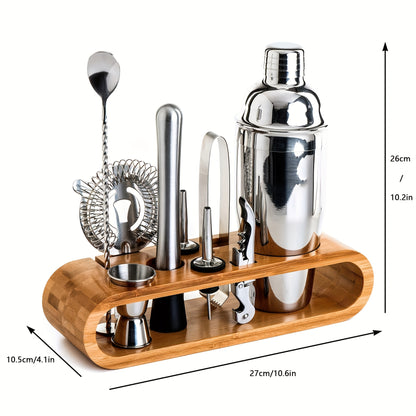 Bartender Set 10-Piece Stainless Steel Cocktail Shaker Bar Tool Kit with Bamboo Stand Home Bar Accessories Housewarming Father's Day Gift