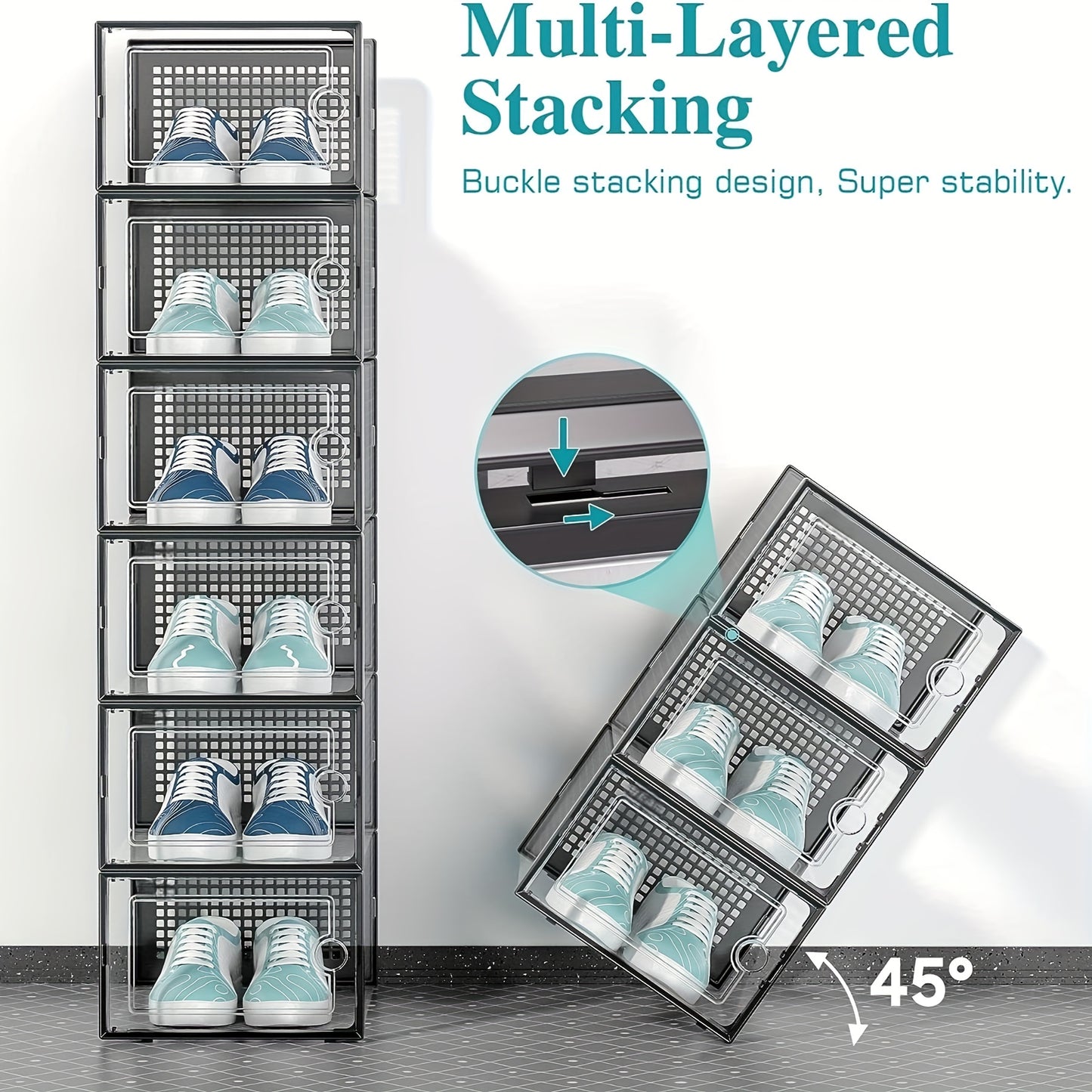 6/12/24pcs Shoe Boxes Thickened Transparent with Lid, Foldable Stackable Free Combination Shoe Rack, Plastic Sneaker Container, Space Saving Storage Organizer for Entryway, Bedroom, Home, Dorm, Ramadan Decor