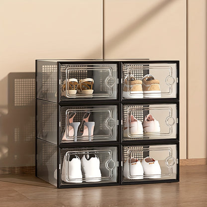 6/12/24pcs Shoe Boxes Thickened Transparent with Lid, Foldable Stackable Free Combination Shoe Rack, Plastic Sneaker Container, Space Saving Storage Organizer for Entryway, Bedroom, Home, Dorm, Ramadan Decor