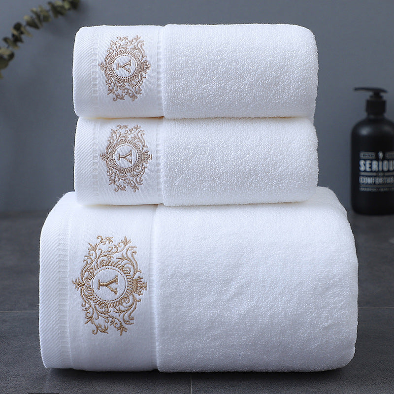 Luxurious 3pcs Cotton Towel Set with Embroidery - Soft, Absorbent & Lint-Free Bath Towels for Men and Women - Perfect for Home, Spa, Salon Use